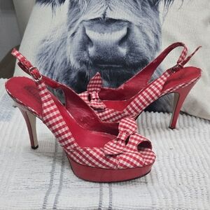 Vintage Guess Red Gingham Slingback Heels